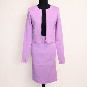 GSTQ Lilac Ribbed Knit Skirt Set Quiet Luxury NWT M/L